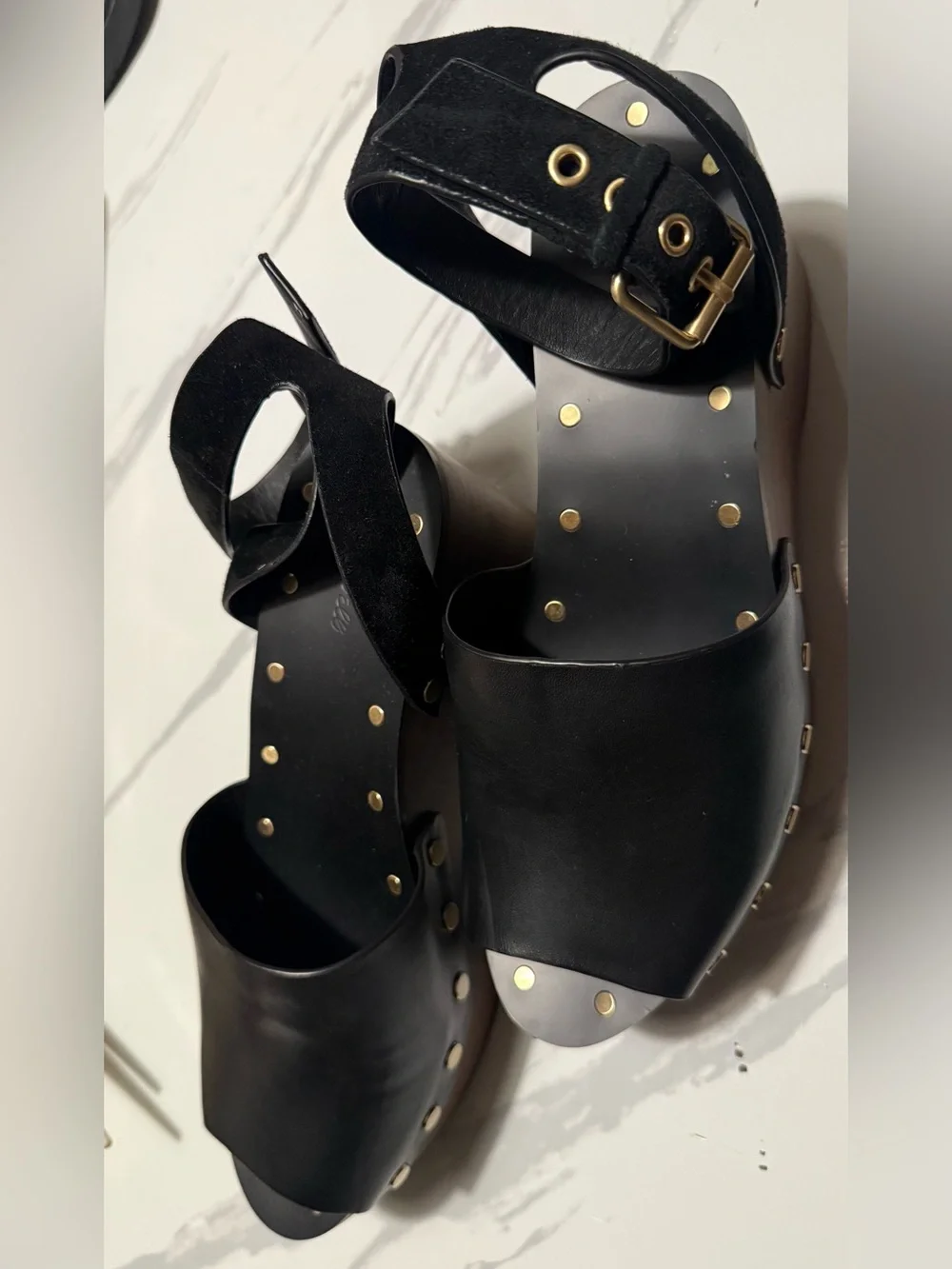 Black Platform Clog Sandals with Stud Detail - Women Size 7.5